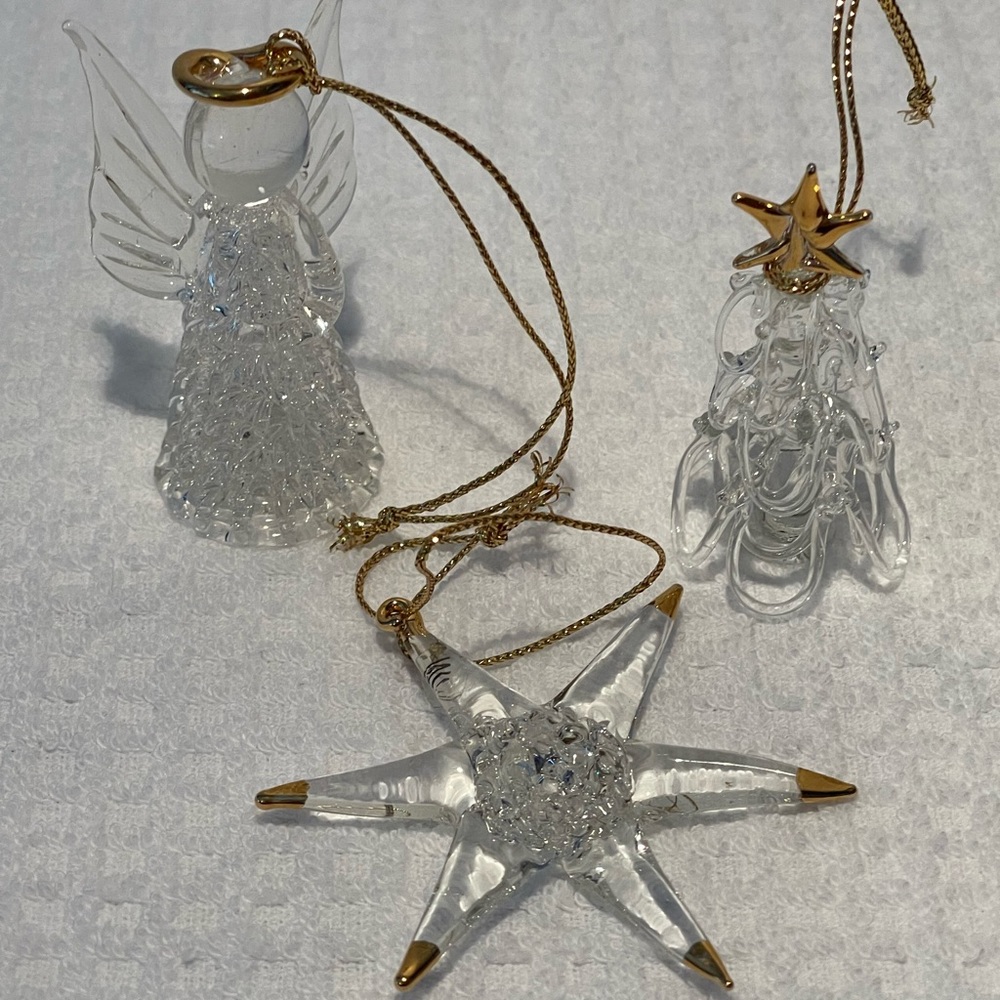 Vintage Avon Spun Glass Ornaments Gold Trim